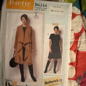 LISETTE Tan Draped Coat and Dress Pattern